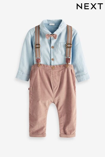 Mink Brown 4 Piece Shirt Jacket Body, Trousers and Braces Set (0mths-2yrs) (U03429) | £24 - £26