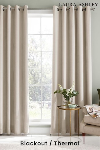 Laura Ashley Oyster Cream Abbot Blackout Thermal Eyelet Curtains (U03523) | £120 - £225