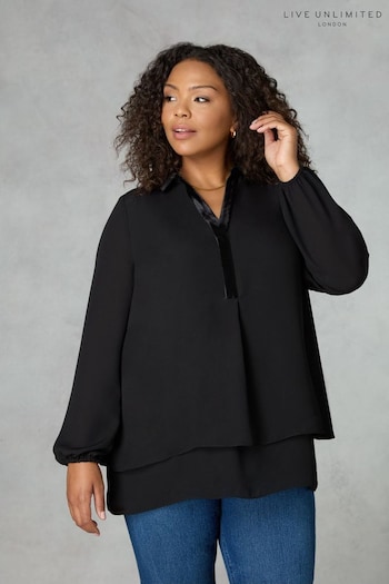 Live Unlimited Satin Contrast Double Layered Black Shirt (U04323) | £59