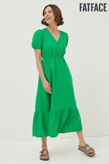 FatFace Green Vivvie Linen Midi Dress (U04416) | £85