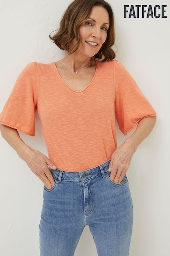 FatFace Orange V-Neck Angela Knitted Top (U04522) | £46