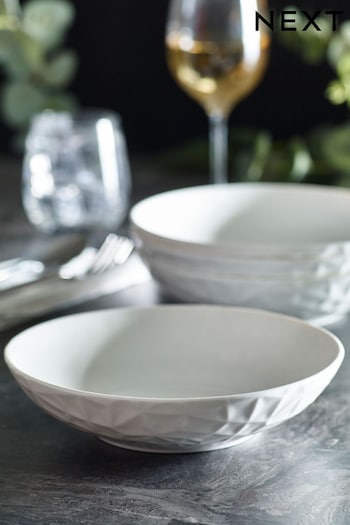 12 Piece White Mode Embossed Dinner Set Set of 4 Pasta Bowls (U04583) | £24