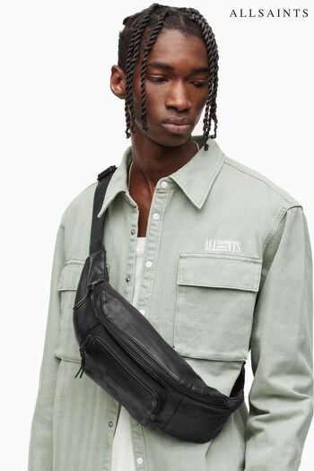 AllSaints Oppose Leather Black Bum Bag (U06241) | £159