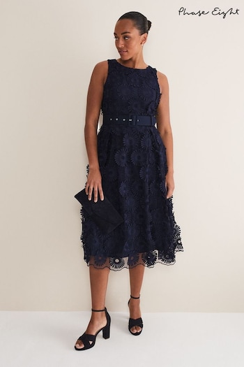 Phase Eight Blue Flossy Lace Midi Dress (U06393) | £249