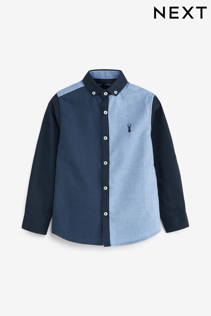 Blue Splice Long Sleeve Oxford Shirt (3-16yrs) (U06436) | £16 - £21