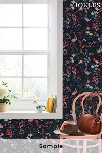 Joules French Navy Fields Edge Floral Wallpaper Sample Wallpaper (U06464) | £1