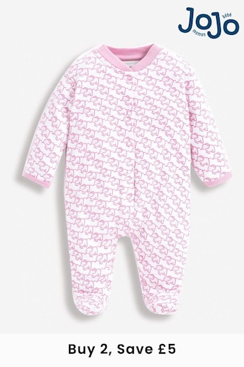 JoJo Maman Bébé Pink Little Elephant Cotton Baby Sleepsuit (U06719) | £20