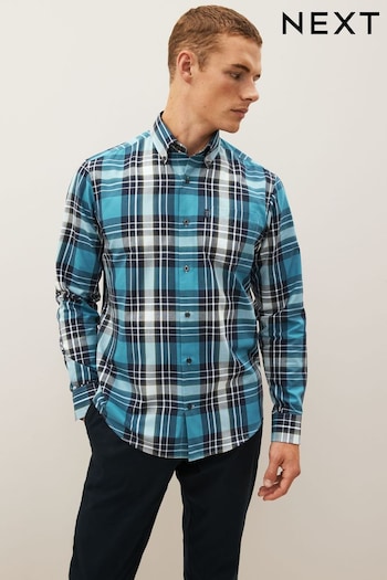 Blue/White Check Regular Fit Easy Iron Button Down Oxford Shirt (U06892) | £22