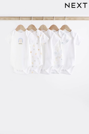 White Baby 5 Pack Short Sleeve Bodysuits (U06911) | £17 - £19