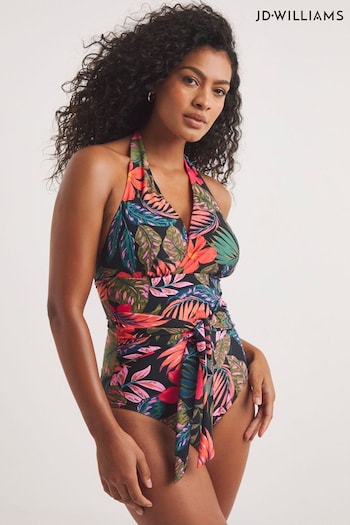 JD Williams Tropical Hawaii Print Black Tie Detail Swimsuit (U06921) | £36