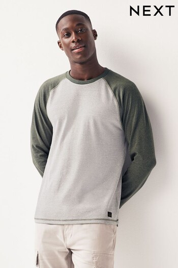 Grey/Green Long Sleeve Raglan T-Shirt (U06980) | £24