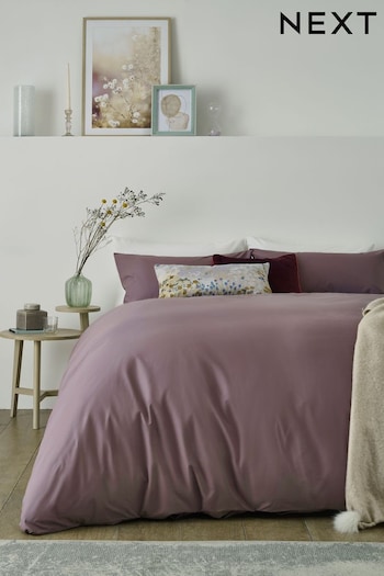 Purple Elderberry Cotton Rich Plain Duvet Cover and Pillowcase Set (U08353) | £18 - £45