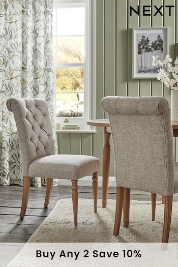 Set of 2 Chunky Weave Mid Natural Evy Buttoned Dining Chairs (U09099) | £320