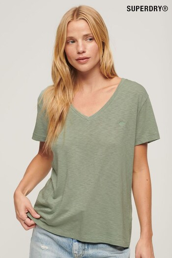 Superdry Green Slub Embroidered V-Neck T-Shirt (U09101) | £20