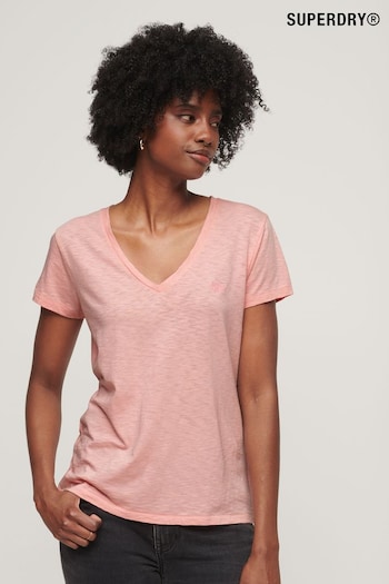 Superdry Pink Slub Embroidered V-Neck T-Shirt (U09103) | £20
