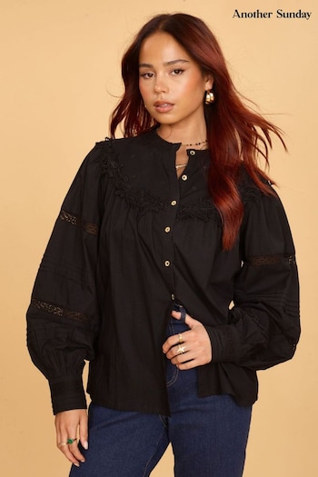 Another Sunday Long Sleeved Black Shirt With Lace Detailing (U09155) | £30