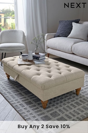 Buttoned Tweedy Plain Light Natural Large with Storage Stools & Ottomans (U09245) | £255