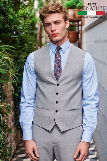 Grey Slim Fit Signature Italian Fabric Suit Waistcoat (U09482) | £80