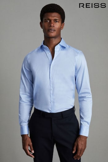 Reiss Blue Frontier Cotton Satin Stretch Slim Fit Shirt (U09749) | £78