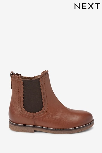 Tan Brown Leather Scallop Premium Chelsea Boots (U09771) | £40 - £49