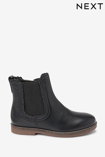 Black Leather Scallop Premium Chelsea Boots Altra (U09772) | £40 - £49