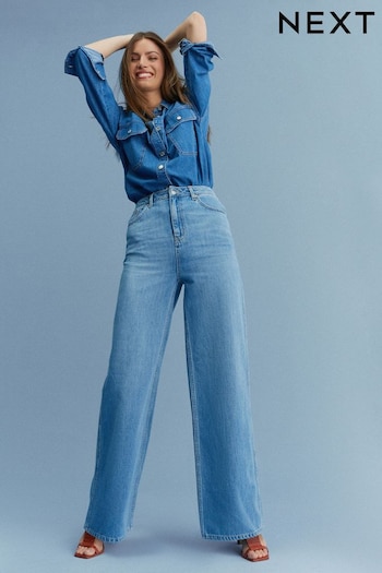 Mid Blue Loose Wide Leg Queen Jeans (U09880) | £48