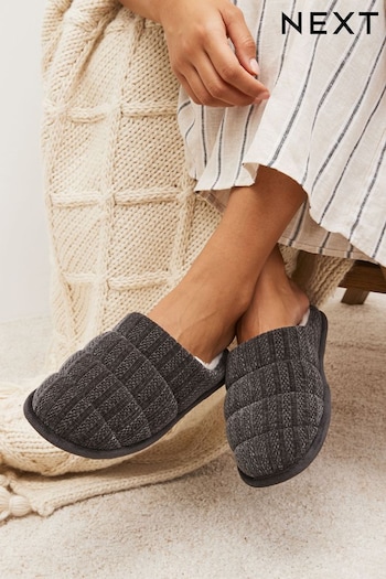Charcoal Grey Quilted Mule Slippers (U10045) | £16