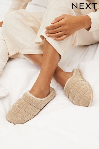 Neutral Quilted Mule Slippers (U10070) | £16