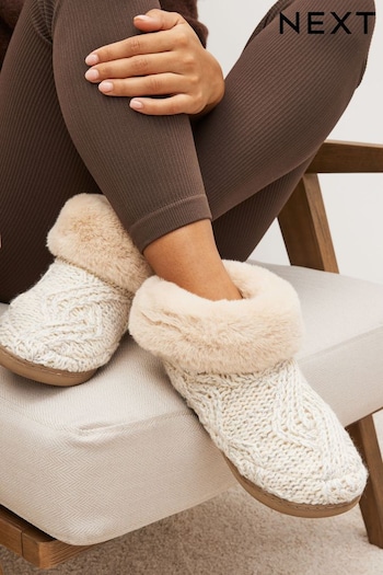 Cream Cable Knit Boot Slippers (U10124) | £24