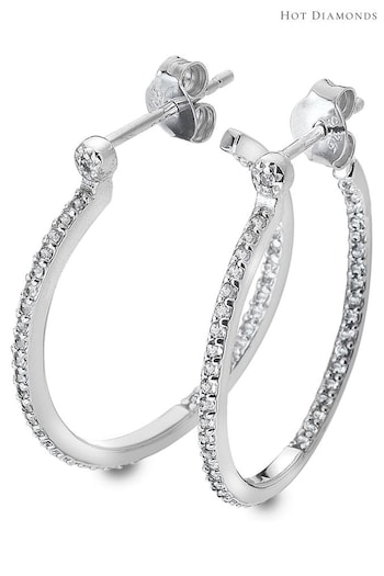 Hot Diamonds Silver Tone White Topaz Hoop Earrings (U10144) | £110