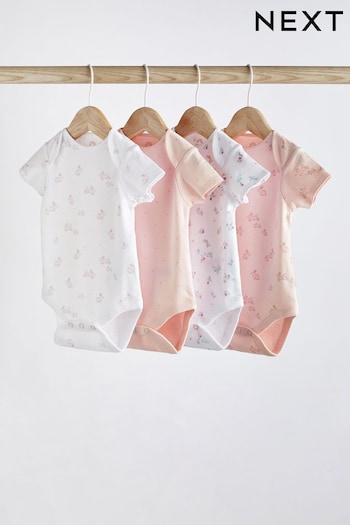 Pink/White Bunny 4 Pack Balance Short Sleeve Bodysuits (U10153) | £9 - £11