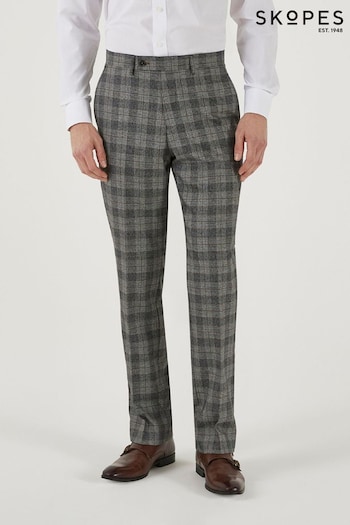 Skopes Tatton Grey Brown Check Tailored Fit Suit Trousers (U10229) | £59