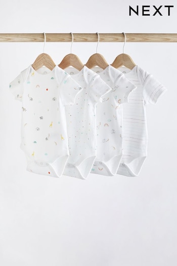 White Bright Animal 4 Pack Baby Printed Short Sleeve Bodysuits (U10726) | £9 - £11