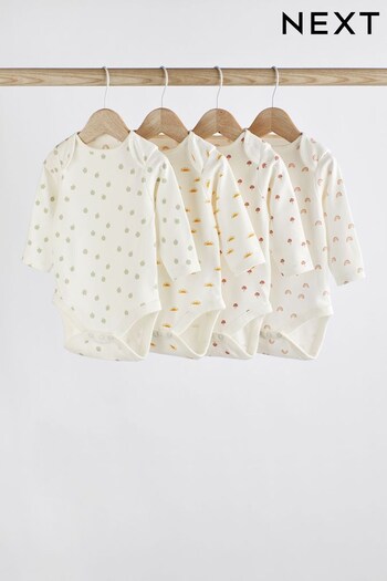 Cream Rainbow 4 Pack Baby Printed Long Sleeve Bodysuits (U10728) | £11 - £13