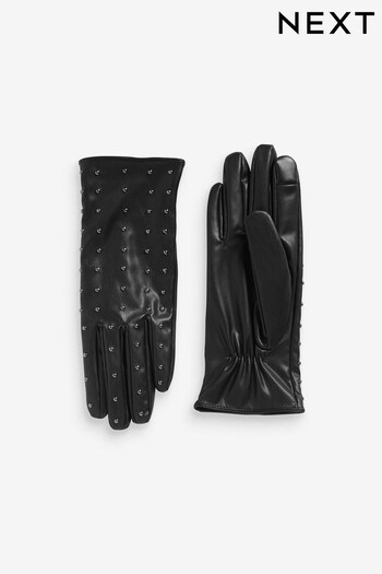 Black Studded PU Gloves (U10799) | £20