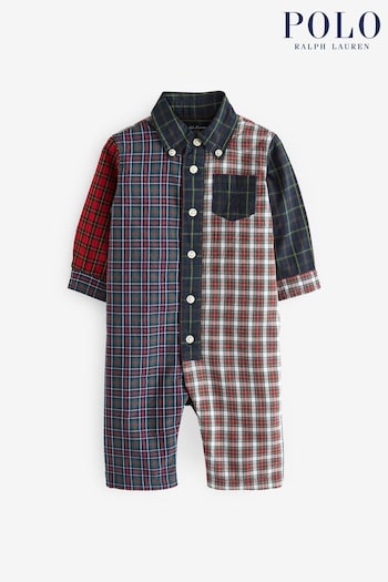 Polo pattern Ralph Lauren Baby Red Fun Checked Shirt Romper (U10846) | £89
