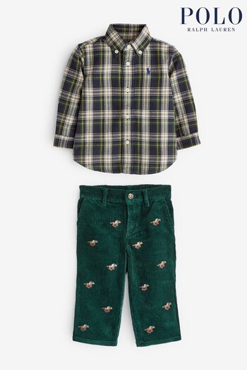 Polo Ralph Lauren Baby Blue Checked Shirt And Cord Trousers Set (U10848) | £125