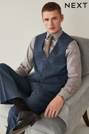 Blue Wool Blend Textured Suit: Waistcoat (U11125) | £59