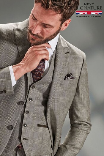 Taupe Slim Fit Signature Empire Mills 100% Wool Check Suit Jacket (U11165) | £150