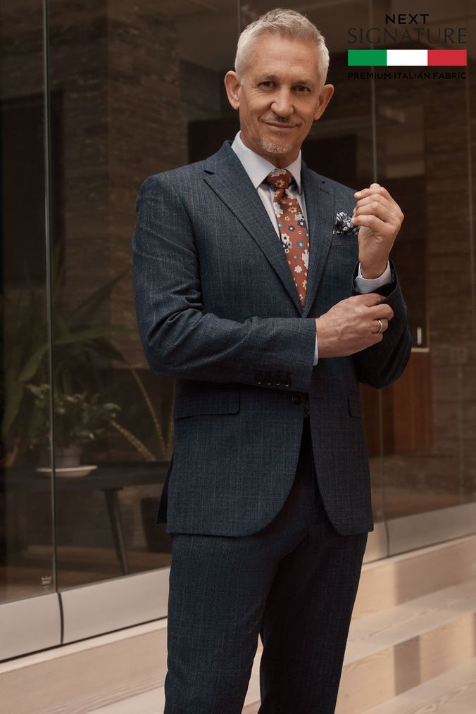 Blue Slim Fit Signature Tollegno Wool Check Suit Jacket (U11168) | £150