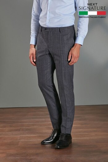 Blue Slim Fit Signature Tollegno Wool Check Suit: Trousers (U11169) | £100