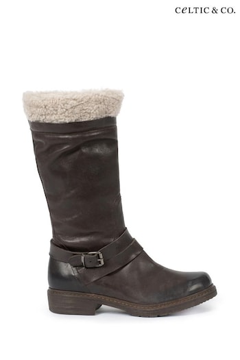 Celtic & Co. Brown Sheepskin Trim Cuff Long Boots Boot (U11234) | £225