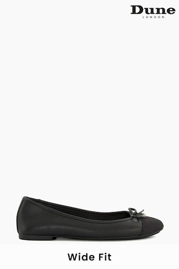 Dune London Black Chrome Wide Fit Hallo Charm Trim Ballerina Shoes (U11365) | £65