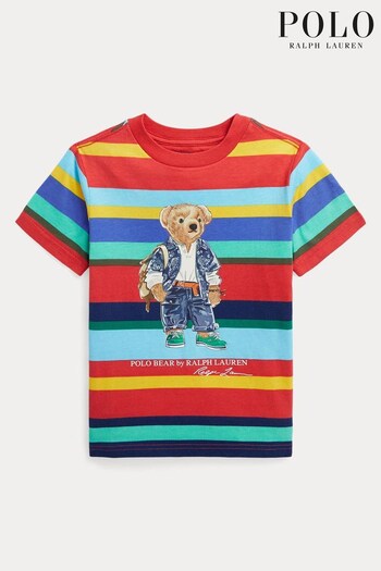 Polo Ralph Lauren Boys Red Multi Stripe Bear Graphic T-Shirt (U11451) | £59