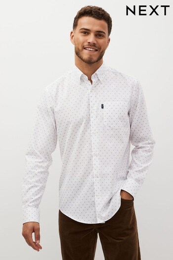 White/Yellow Gold Printed Regular Fit Easy Iron Button Down Oxford Shirt (U11510) | £22