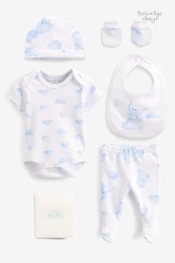 Rock-A-Bye Baby Boutique Blue Teddybear Print Cotton  Baby Gift Set 5-Piece (U11740) | £25