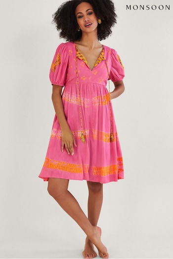 Monsoon Orange Batik Print Contrast Lining Dress in LENZING™ ECOVERO™ (U11956) | £150