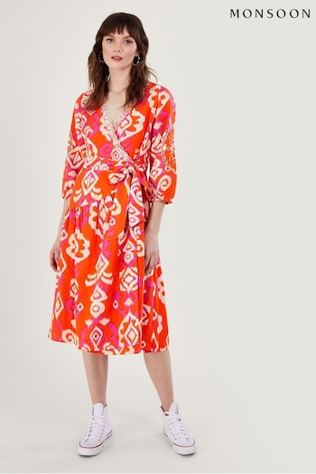 Monsoon Orange Aspen Wrap Dress in Linen Blend (U11962) | £100