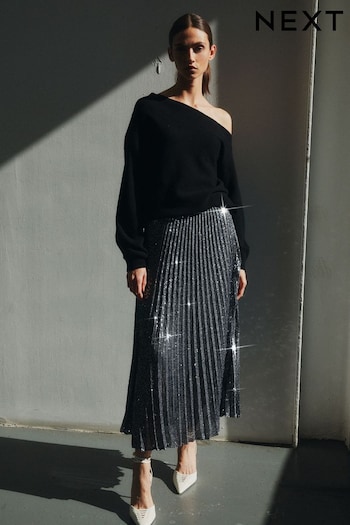 Silver Premium Sequin Pleated Skirt (U11968) | £84