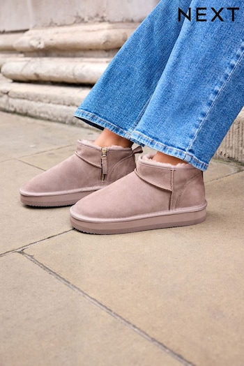 Pink Shower Resistant Faux Fur Lined Suede Ankle Boots (U12003) | £49